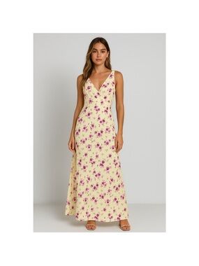 Princess Polly Yellow Floral V-Neck Maxi Dress